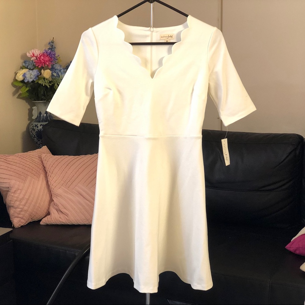 Maison Jules Scallop V-Neck Mid-Sleeve Dress